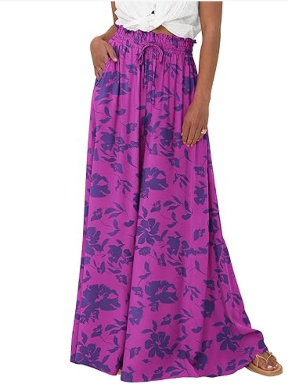 Purple Floral Palazzo with Smocked Waist